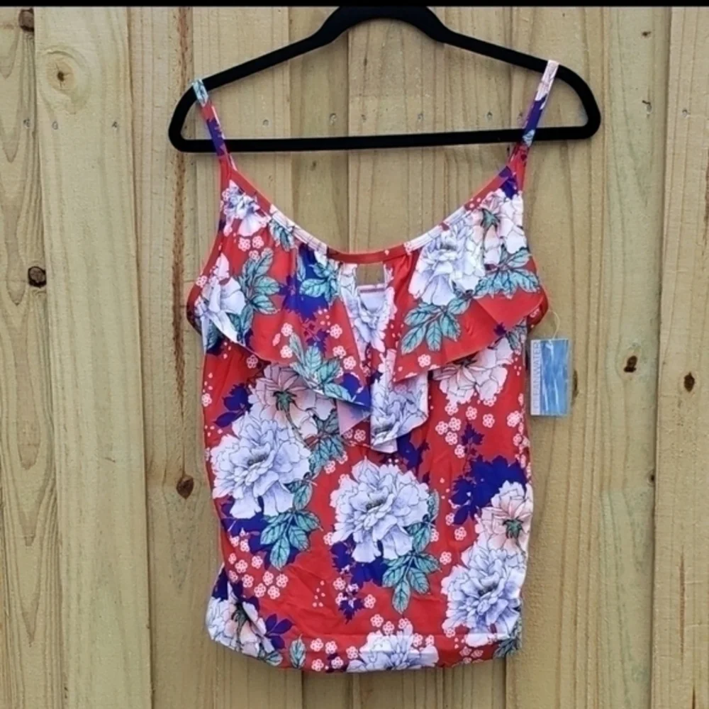 Cleanwater Floral Adjustable Swimsuit‎ Bandeau Top Blouse XL NWT